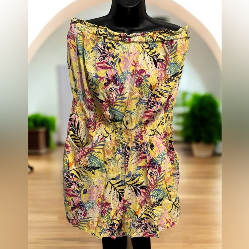 Love by Chelsea ROMPER Dress FLORAL 2X off shoulder pit to pit 19in length 29in